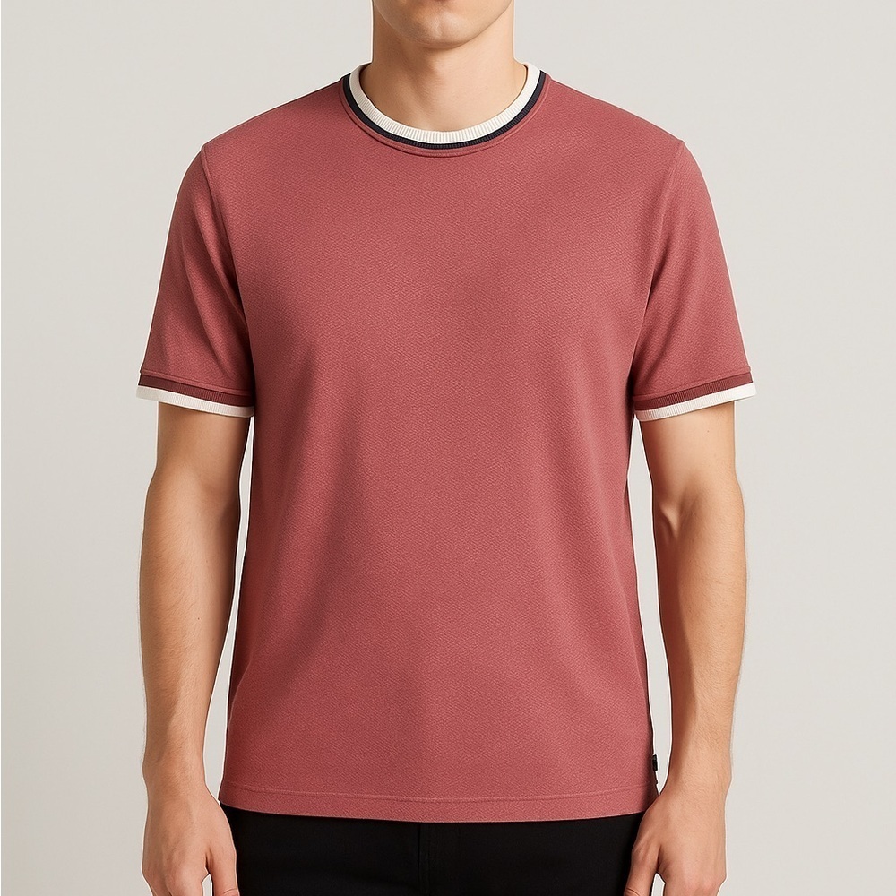 Ted Baker elevated basics textured cotton tee contrast trim men’s XL dusty rose